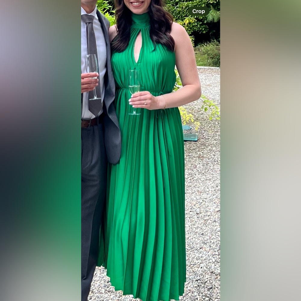 Emerald Green Mango Pleated Midi Dress